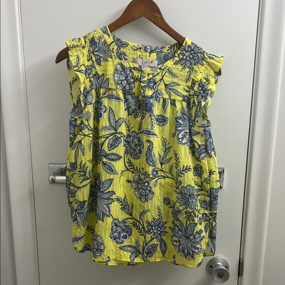 LOFT Yellow and Blue Floral Blouse